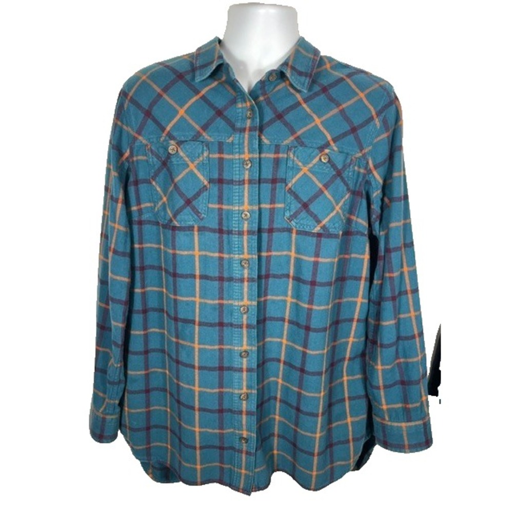 Duluth Trading Womens Sz XL Cotton Plaid Flannel Long Sleeve Shirt Comfort- 2195